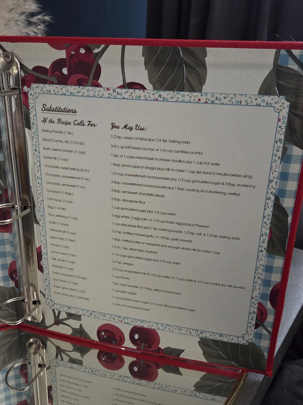 Vintage Cherry Recipe Binder Cookbook Organizer 3-Ring Binder Farmhouse Recipe